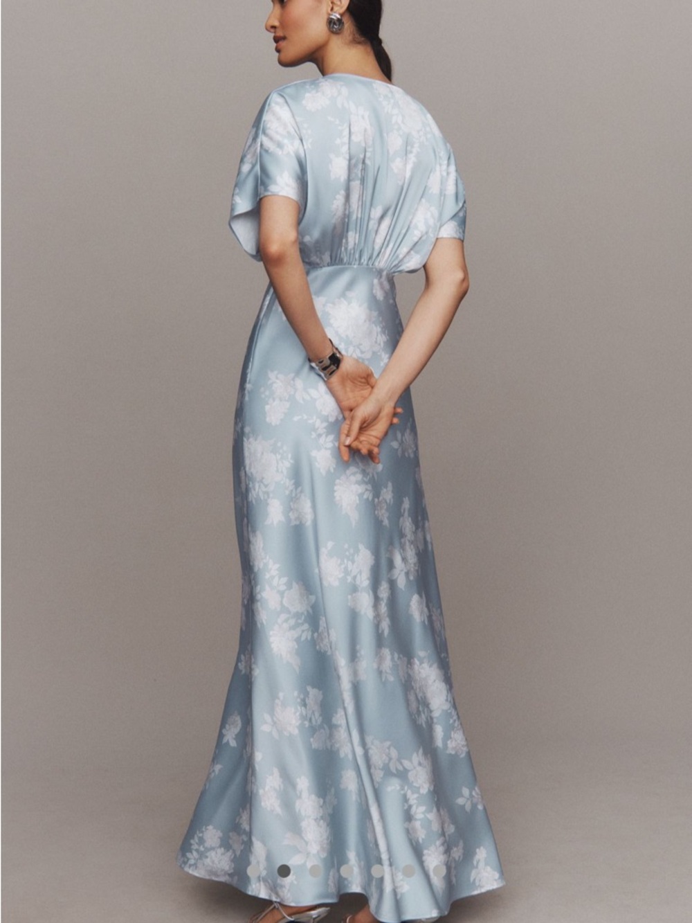 BHLDN Powder Blue Satin Floral Maxi Dress - Picture 4 of 8